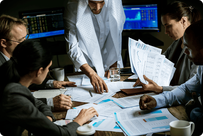 Team discussing wealth planning